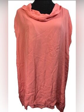 100% Silk High Low Blouse Tie Back Bow Cowl Neck Asym Pink Flowy Boho XL XXL